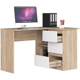 AKORD B16 Kotna Pisalna Miza, Desna Izvedba, Hrast Sonoma/Bela, (5000332964) | Shoptok.si
