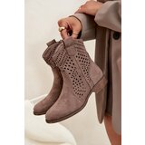Boto Openwork Women's Ankle Boots Flat Heel Dark Beige Amisna | shoptok.hr