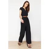 Trendyol Black Belted Double Breasted Collar Sleeveless Maxi Woven Jumpsuit