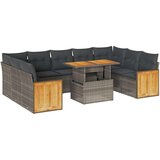 vidaXL 10-dijelni set vrtnih sofa poliratan i bagrem s jastucima sivi | shoptok.hr