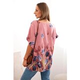 Kesi Włoski Women's cotton shirt with a floral pattern dark pink | Shoptok.si