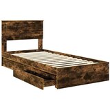  Postelja s shranjevanjem z vzglavjem Dimljeni oreh 90 x 200 cm, (5000107076) | Shoptok.si