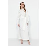 Trendyol White Wide Belted Zipper Cuffed Unlined Linen Look Dress | Eponuda.ba