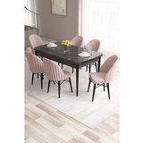 Hanah home Roz - Black Marble, Pink Black MarblePink Extendable Dining Table & Chairs Set (7 Pieces) | ePonuda.com