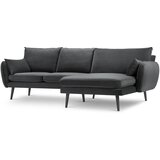 Kooko Home tamnosiva baršunasta kutna garnitura sa crnim nogama Lento, desni kut | shoptok.hr