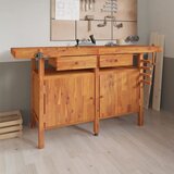  Radni stol s ladicama i škripcima 162x62x83 cm od drva bagrema | shoptok.hr