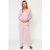 Trendyol Pink Galaxy Pattern T-shirt-Pants and Knitted Pajamas Set Cene