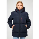 River Club Women's Navy Blue Inner Lined Hooded Water And Windproof Inflatable Winter Coat