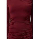 Trendyol Burgundy Fitted/Fits the Body Stand Collar Long Sleeve Flexible Maxi Knit Dress Cene