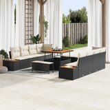 vidaXL 11-delni set vrtnih kavčev z blazinami črn poli ratan akacija | Shoptok.si