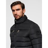 Ombre Men's lightweight jacket of combined materials with hood and decorative quilting - black | shoptok.hr