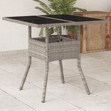  The Living Store Vrtna miza s stekleno ploščo sv. siva 80x80x75 cm poli ratan - Vrtna Miza, (21464296) Cene