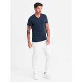 Ombre Men's BASIC classic cotton T-shirt with a v-neck - navy blue | shoptok.hr