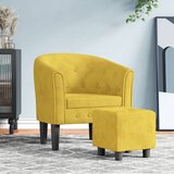 Zaobljena fotelja s tabureom žuti baršunasta | shoptok.hr