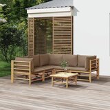 The Living Store Vrtna sedežna garnitura 6-delna s taupe blazinami bambus - Vrtna Sedežna Garnitura, (21466888) | Shoptok.si