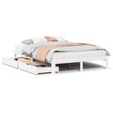 Maison Chic Posteljni okvir - Dvoposteljna postelja - Zakonska postelja s predali bel 140x200 cm trdna borovina, (21694754) | Shoptok.si