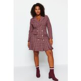 Trendyol Curve Multicolored Plaid Pattern Woven Dress with Deaty Hem