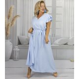 Pri Long dress tied at the waist with short sleeves with frill CELINA | shoptok.hr