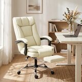  Ergonomska uredska stolica s osloncem za noge presvlaka od umjetne kože kotačići okretna metalna bež+crna | shoptok.hr