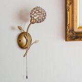 Searchlight Bellis 1 notranja steklena stenska svetilka z motivom cvetja, črna, antična medenina, G9, (22100558) | Shoptok.si