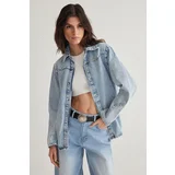 Trendyol Light Blue Troc Detail Oversize Denim Jacket