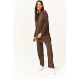 Olalook Women's Bitter Brown Top With Slit Blouse Bottom Palazzo Corduroy Suit Cene