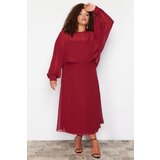 Trendyol Curve Burgundy Cape Detailed Chiffon Woven Plus Size Dress | shoptok.hr