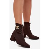 Zazoo Women's Heeled Boots with Golden Detail Chocolate 3128 | shoptok.hr