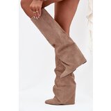 Boto Insulated Women's Boots With Turned Collar On Heel Eco Suede Beige Elivira | shoptok.hr