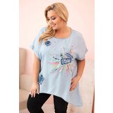 Kesi Włoski Plus Size women's blouse with patches light denim | Shoptok.si