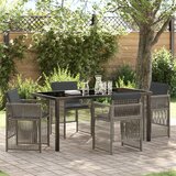 vidaXL Set od 5 dijelova za objedovanje u vrtu s jastučićima siva, vrtni stol crna 160x80x73 cm kaljeno staklo | shoptok.hr