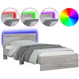  The Living Store Posteljni okvir z vzglavjem in LED siva sonoma 100x200 cm - Posteljni Okvir, (21528647) | Shoptok.si