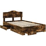  Okvir za krevet s uzglavljem Dimljeni hrast 135 x 190 cm | shoptok.hr