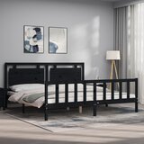  Okvir za krevet s uzglavljem crni 200 x 200 cm od masivnog drva | shoptok.hr