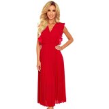 Numoco Pleated dress with ruffles and a neckline Cene
