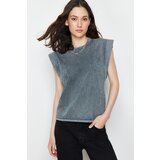 Trendyol Anthracite*001 Faded Effect 100% Cotton Wadding Appearance Basic Crew Neck Knitted T-Shirt cene