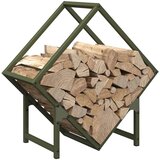  stojalo za drva z lesenim vrhom olivno zelene 50x25x50 cm | Shoptok.si