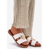 EVENTO Women's flat sandals with golden decoration white Karinma | Shoptok.si