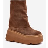 Zazoo 3410 Suede Women's Boots on Chunky Platform Camel | Eponuda.ba