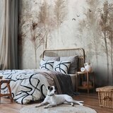  Foto tapeta - Among the trees - landscape in grey tones in fog in a clearing with birds 245x175 Samoljepljiva | shoptok.hr