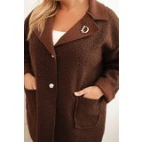 Kesi Włoski Women's Plus Size coat with wool and pockets chocolate | shoptok.hr