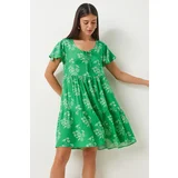 Happiness İstanbul Women's Green White Floral Summer Flared Viscose Dress