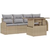 vidaXL Set od 5 dijelova vrtne garniture s jastucima Bež Poli ratan, Dvosjed vrtni kauč s odlaganjem i jastucima Bež Poli ratan | shoptok.hr