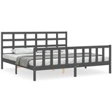 The Living Store Posteljni okvir z vzglavjem siv 200x200 cm trden les - Posteljni Okvir, (21531126) | Shoptok.si