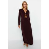 Trendyol Brown Premium Soft Textured Maxi Skirt with a Glossy Surface Cene