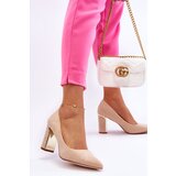 Boto Classic Suede Pumps On A Decorative Heel Beige Elizabeth | ePonuda.com