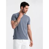 Ombre BASIC men's classic cotton T-shirt - blue denim cene