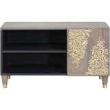 vidaXL TV ormar Siva i zlatna 80 x 31.5 x 46 cm Čvrsto drvo manga | shoptok.hr