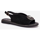 Boto Elegant Women's Sandals with Gold Decoration on Flat Heel Black S.Barski KV27-053 | shoptok.hr
