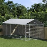 vidaXL zunanja pasja ograda s streho srebrna 3x7,5x2,5 m pocink. jeklo | Shoptok.si